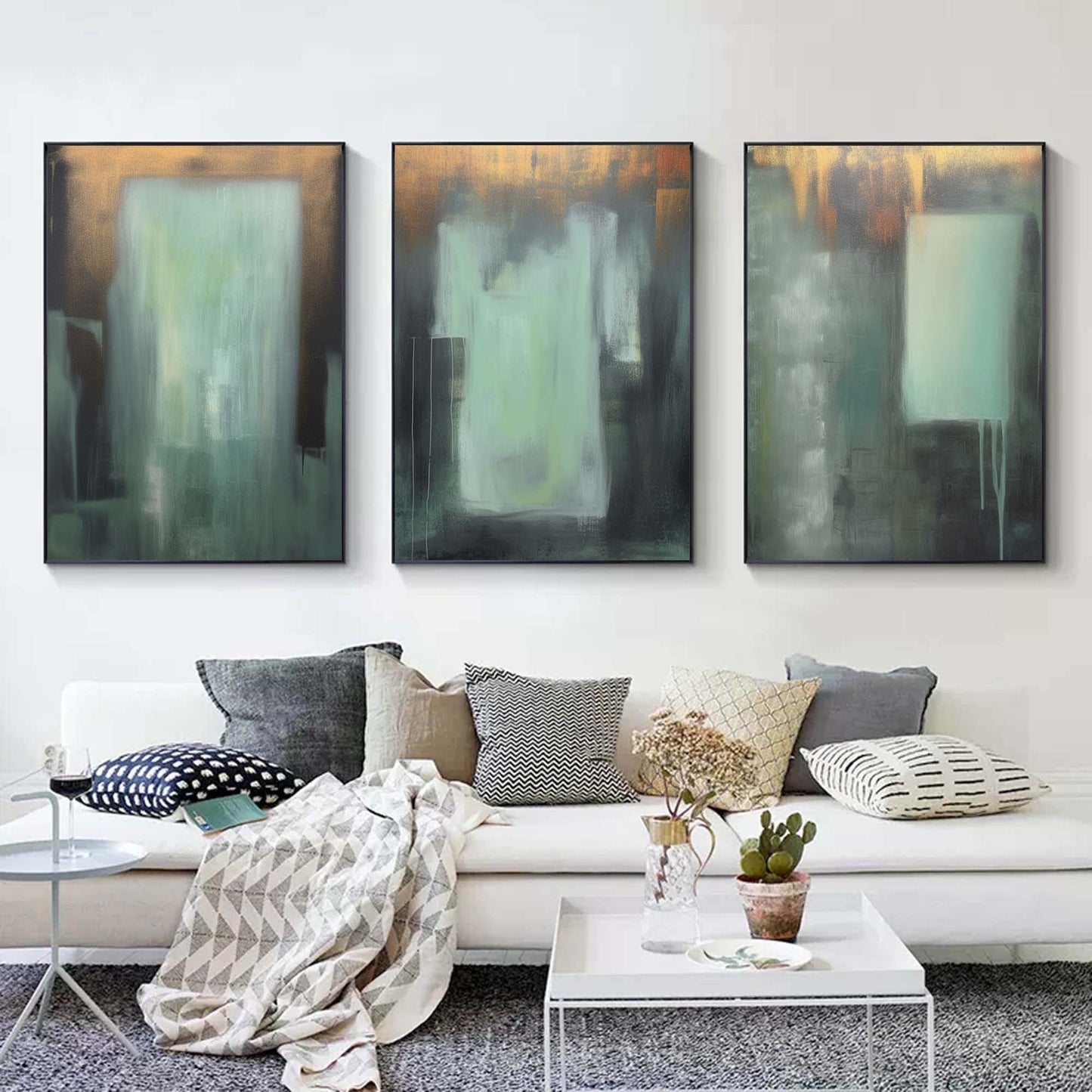 Elegant Abstract Oil Painting Triptych for Modern Home Decor