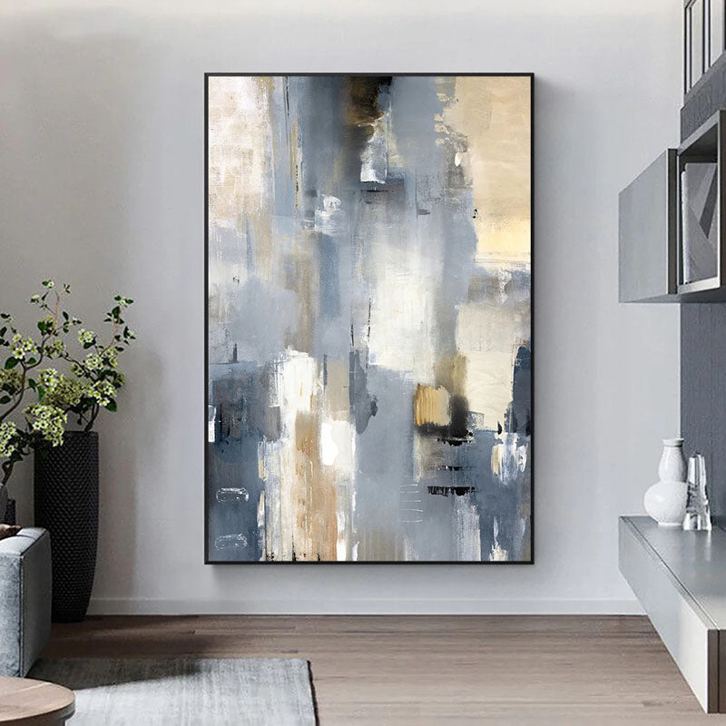 Abstract Seascape Oil Painting in Tranquil Blues and Golds for Modern Decor