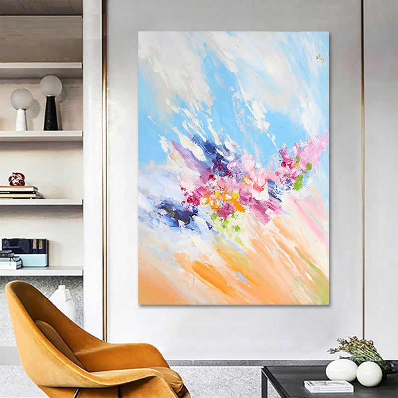 Vibrant Abstract Floral Oil Painting for Elegant Home Décor