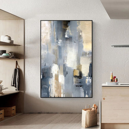 Abstract Seascape Oil Painting in Tranquil Blues and Golds for Modern Decor