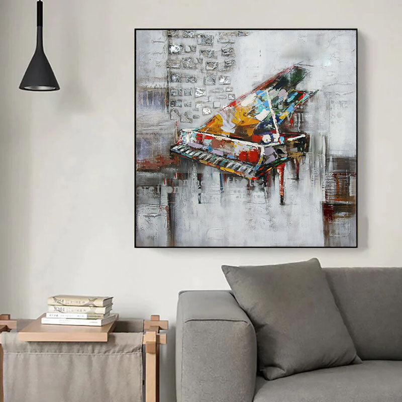 Vibrant Urban Grand Piano Oil Painting for Modern Home Décor