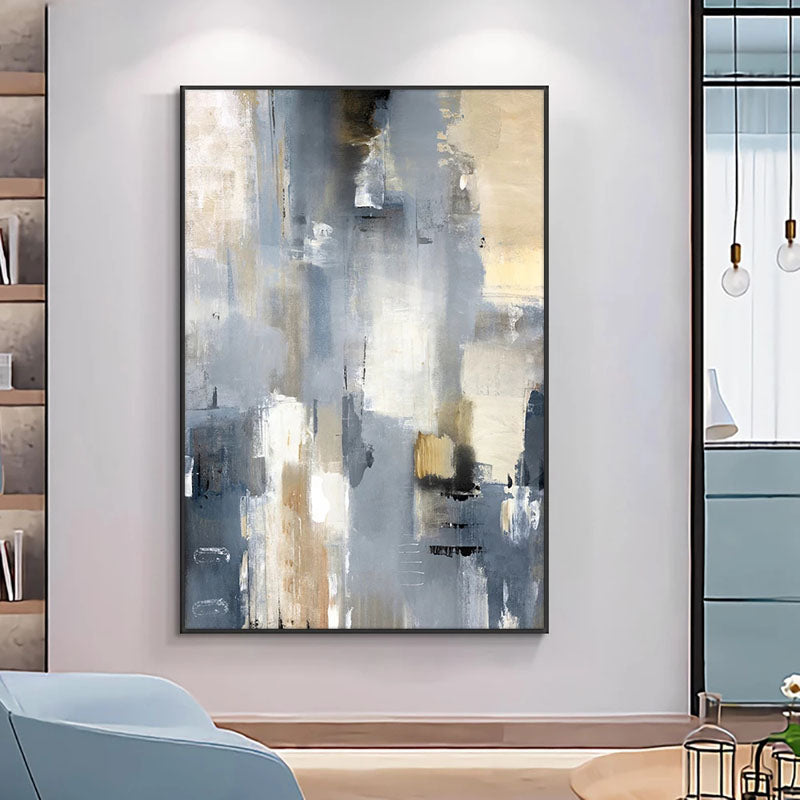 Abstract Seascape Oil Painting in Tranquil Blues and Golds for Modern Decor