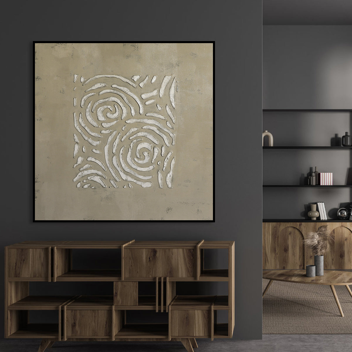 Textured Abstract Art with White and Yellow Circles for Modern Home Decor