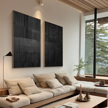 Sleek Black Minimalist Abstract Paintings for Modern Home Decor