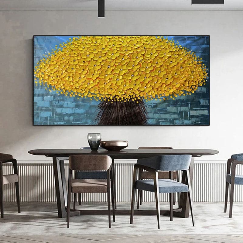 Vibrant Yellow Flowerbed Oil Painting for Home Decor and Art Lovers