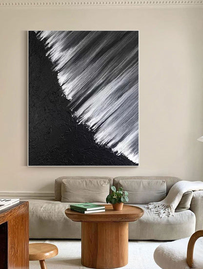 Stunning Black and White Abstract Oil Painting for Modern Home Decor