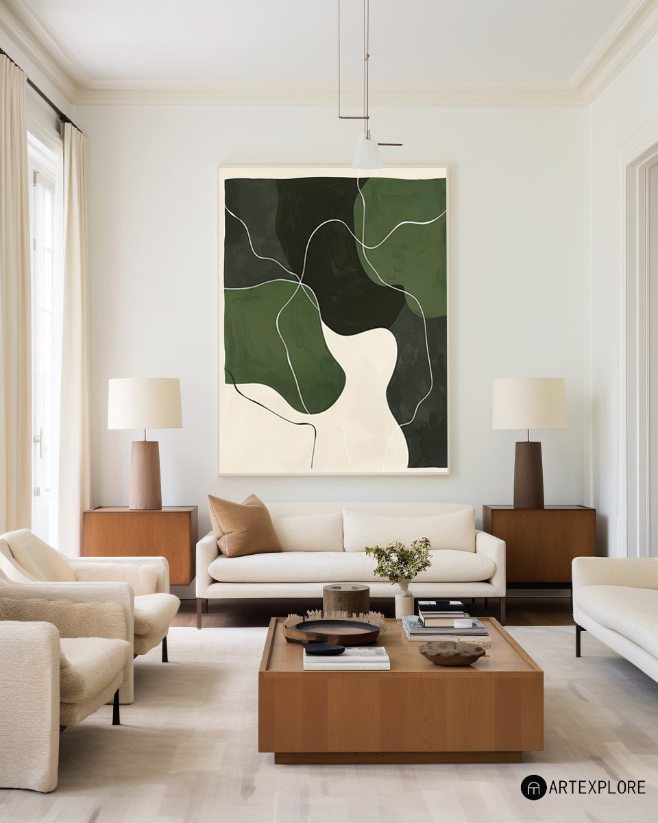 Abstract Green Landscape Oil Painting for Modern Home Decor