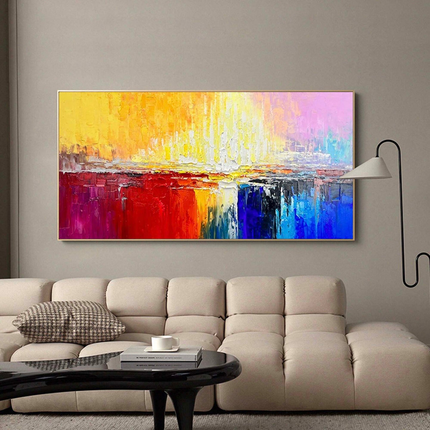 Vibrant Abstract Oil Painting with Bold Colors for Modern Home Decor