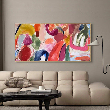 Vibrant Abstract Oil Painting with Colorful Brushstrokes for Modern Home Decor