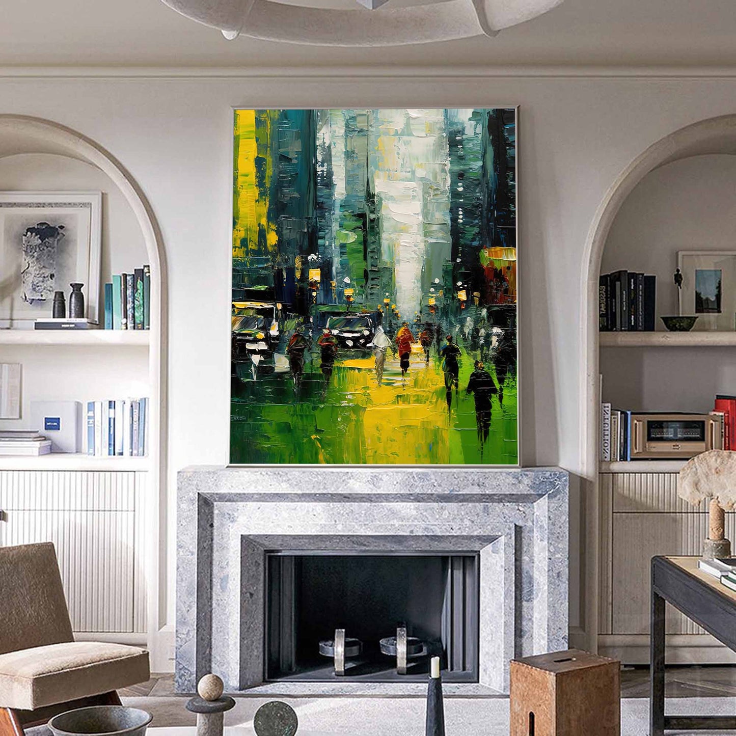 Vibrant Urban Landscape Oil Painting for Modern Home Decor