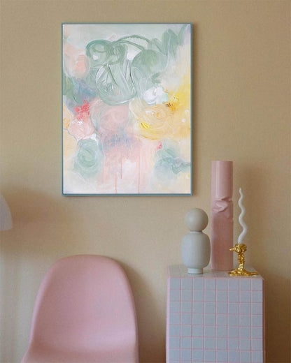 Whimsical Abstract Oil Painting with Soft Pastel Colors and Unique Textures