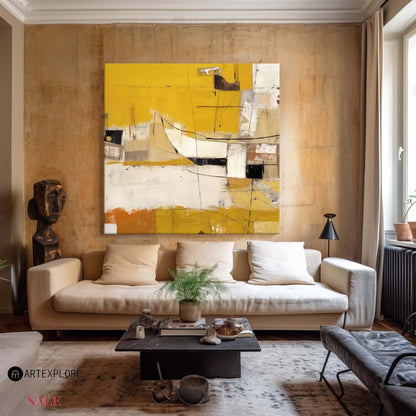 Vibrant Yellow Modern Abstract Oil Painting for Contemporary Home Decor