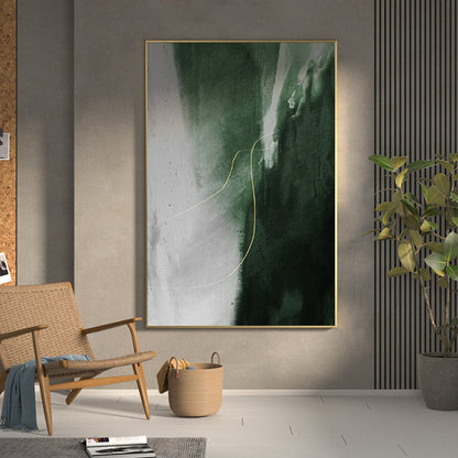 Stunning Green and Gold Abstract Oil Painting for Modern Home Decor