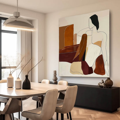 Elegant Minimalist Oil Painting of Abstract Human Figures in Warm Tones