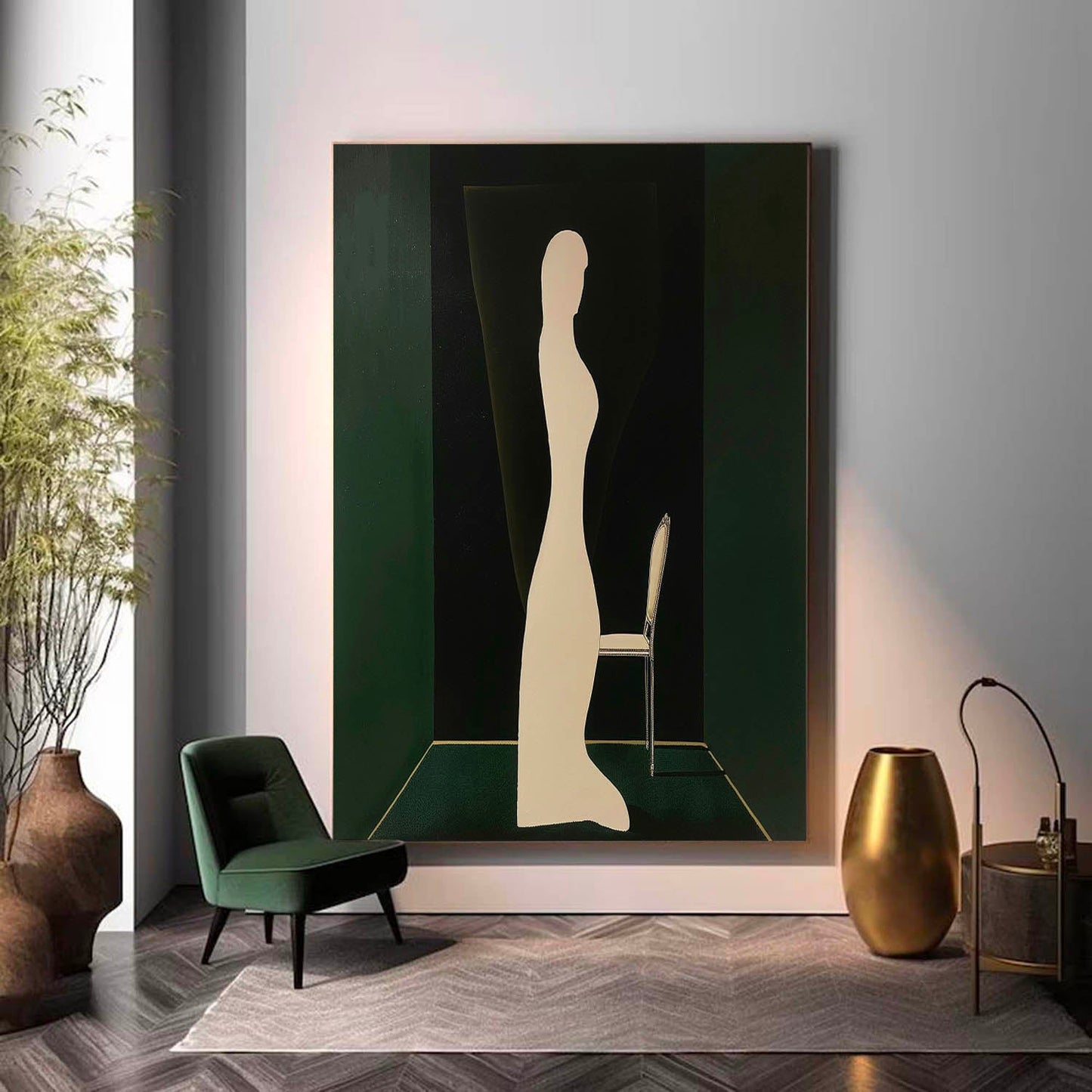 Elegant Minimalist Figure Art on Dark Background for Modern Home Decor