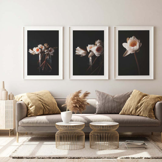 Elegant Trio of Oil Paintings: Water Lilies Blossom Collection