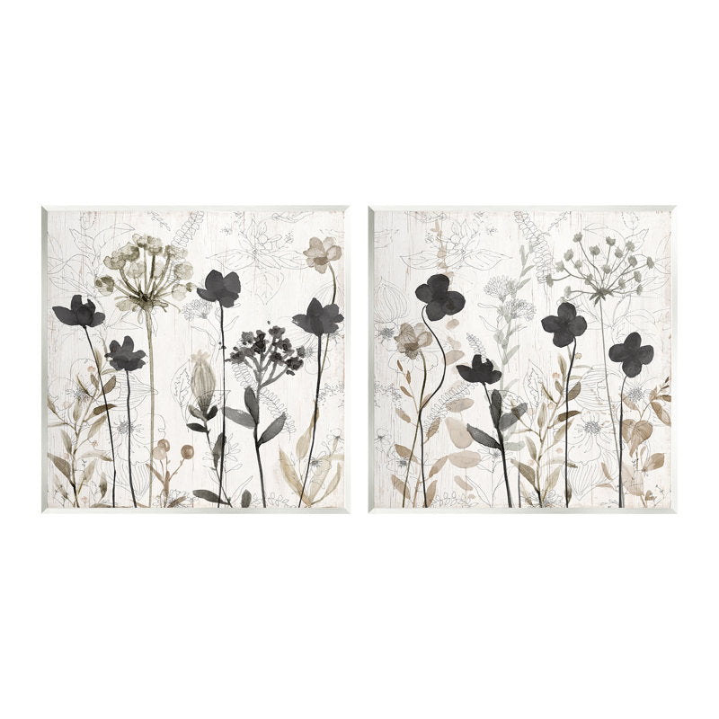 Neutral Floral Boho Wall Art - Rustic 2-Piece Oil Painting Set for Home Decor