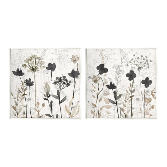 Neutral Floral Boho Wall Art - Rustic 2-Piece Oil Painting Set for Home Decor