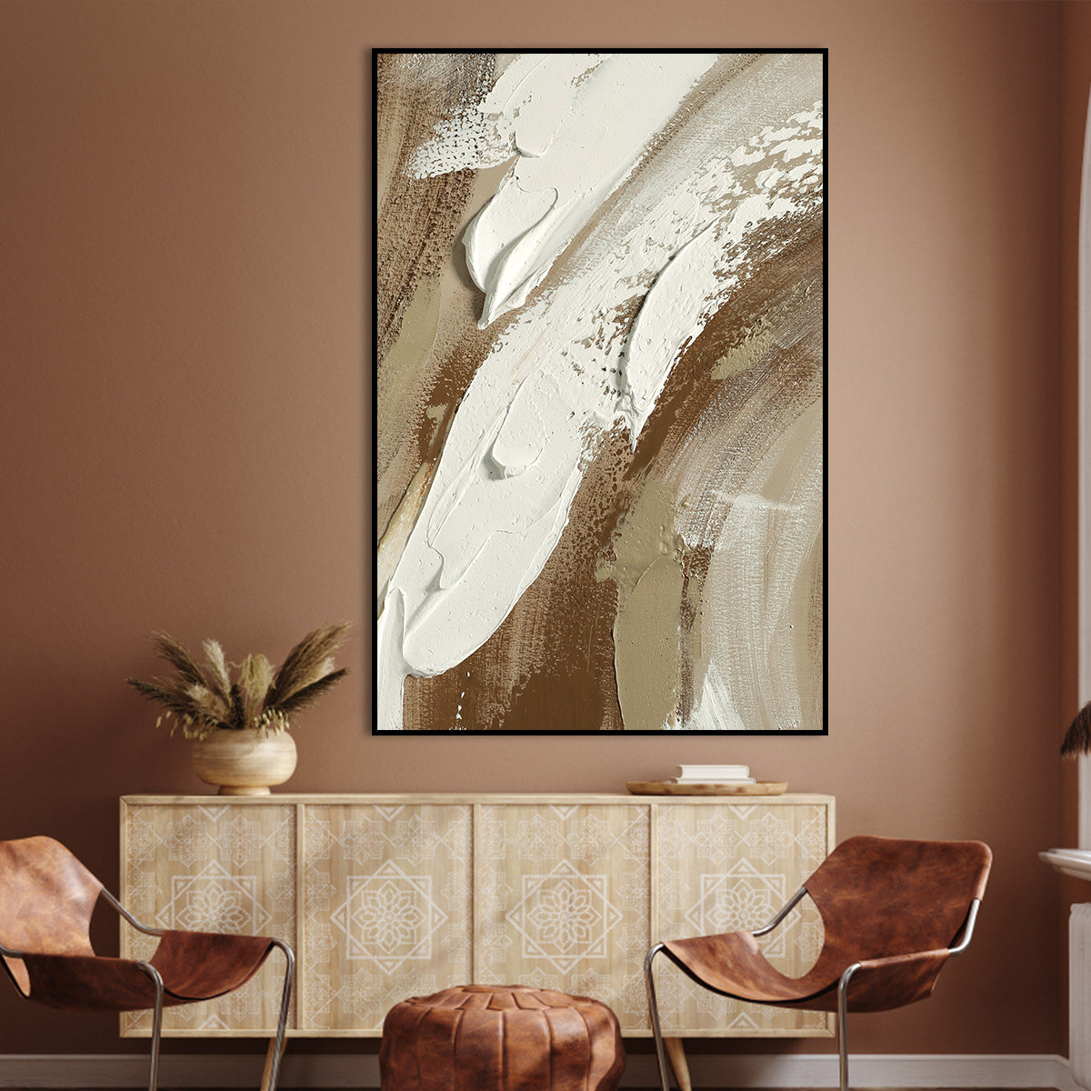 Abstract Earthy Tones Oil Painting for Modern Home Decor