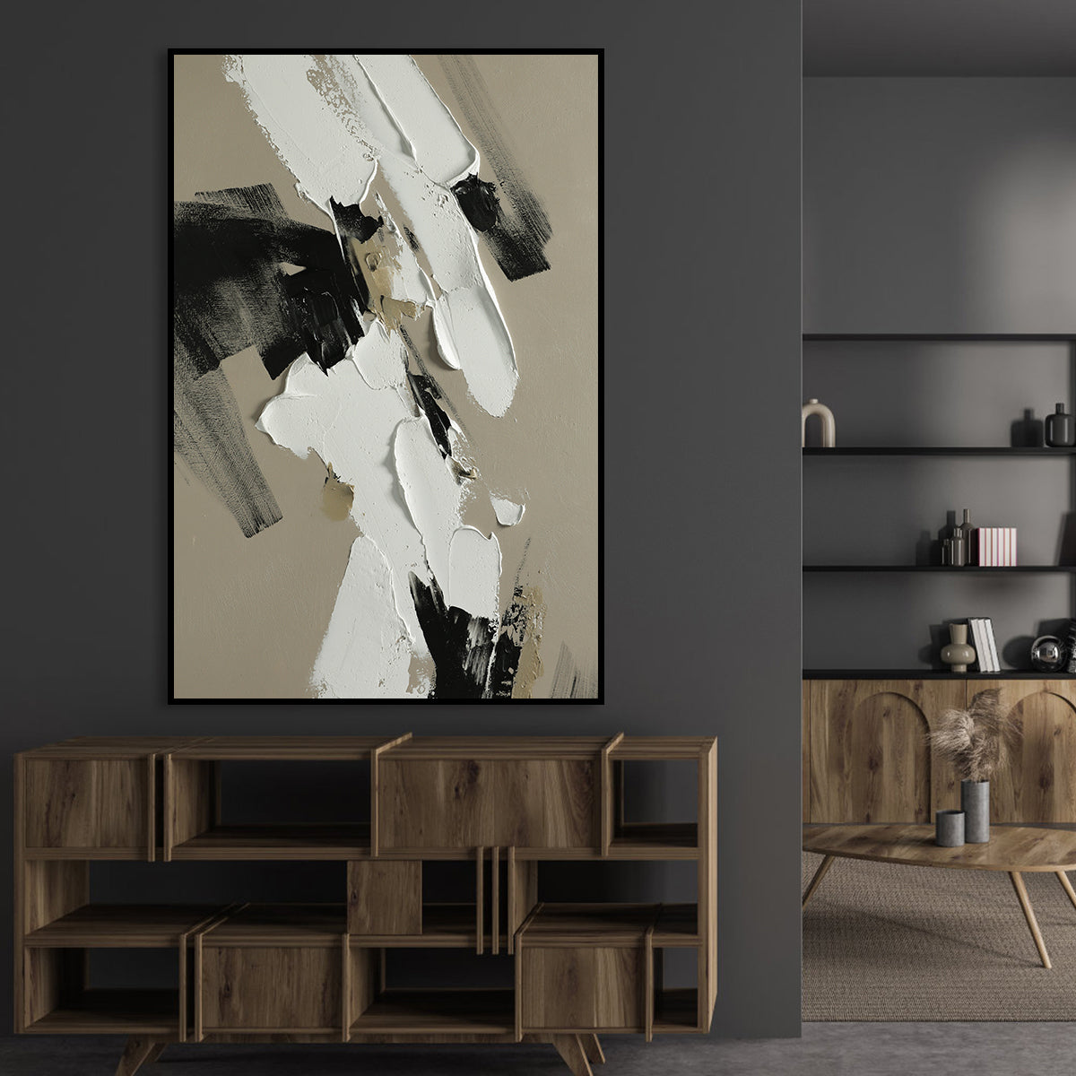 Stunning Monochrome Abstract Oil Painting for Modern Home Décor