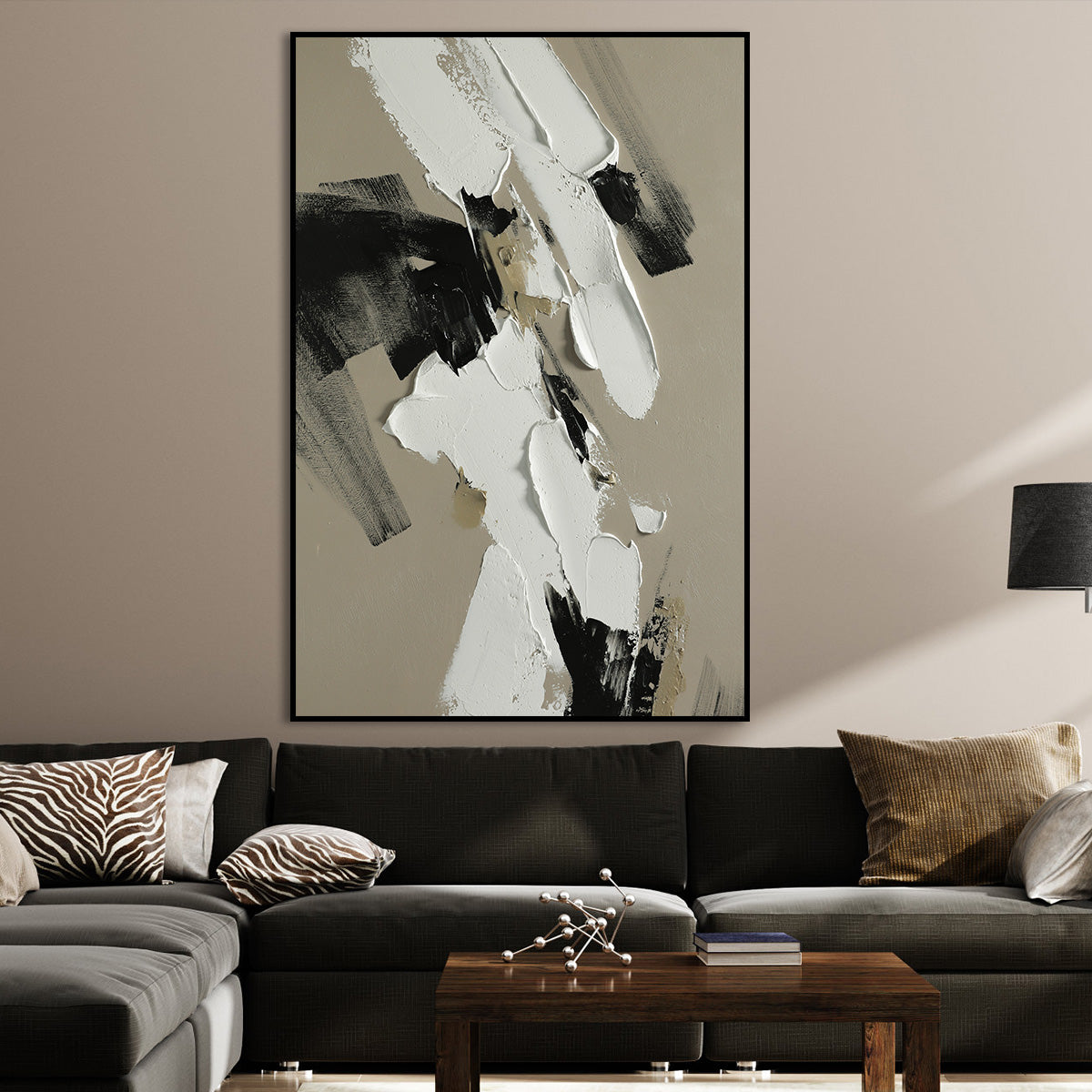 Stunning Monochrome Abstract Oil Painting for Modern Home Décor