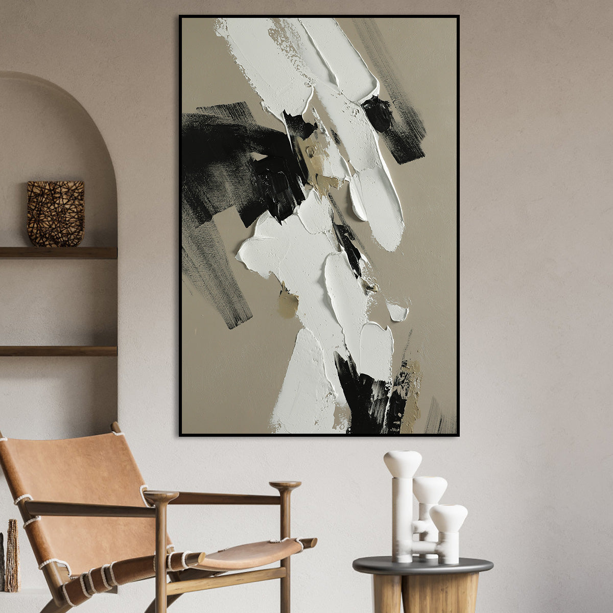 Stunning Monochrome Abstract Oil Painting for Modern Home Décor