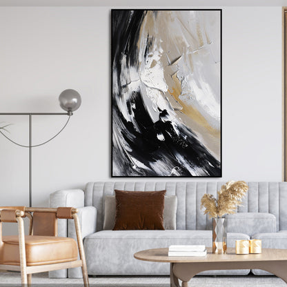 Monochrome Abstract Oil Painting: Elegant Serenity for Modern Decor