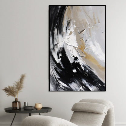 Monochrome Abstract Oil Painting: Elegant Serenity for Modern Decor