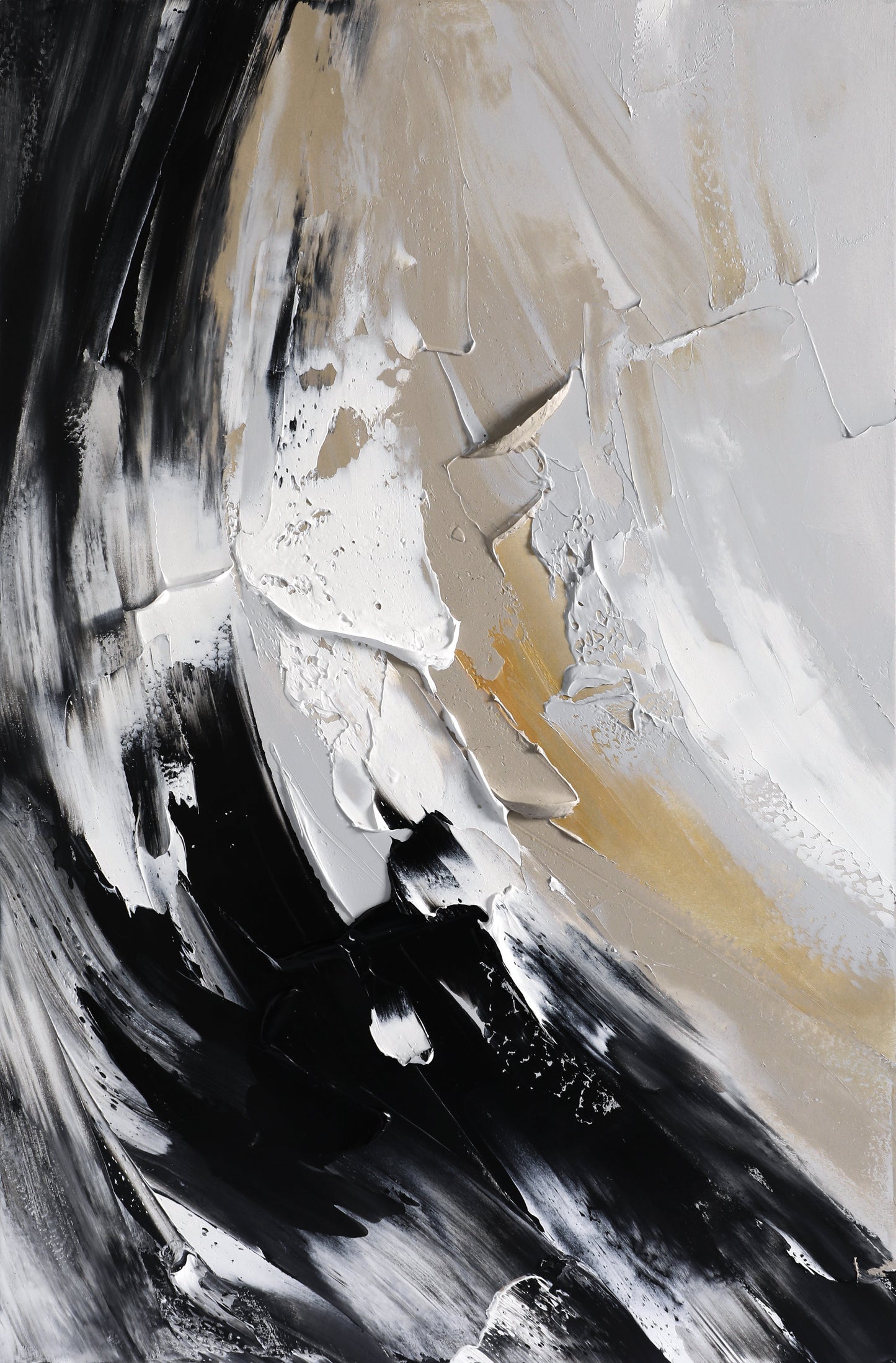 Monochrome Abstract Oil Painting: Elegant Serenity for Modern Decor