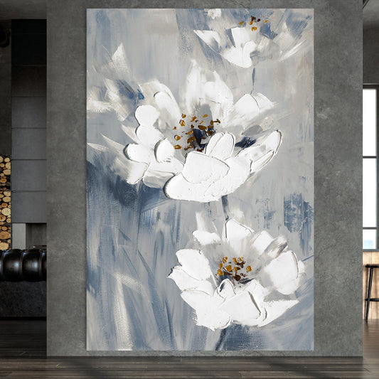 Elegant White Floral Oil Painting for Home Decor and Serenity