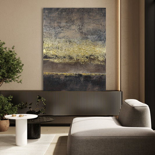 Abstract Golden Horizon Oil Painting for Modern Home Decor