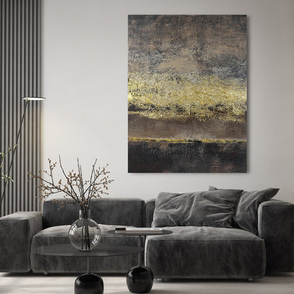 Abstract Golden Horizon Oil Painting for Modern Home Decor