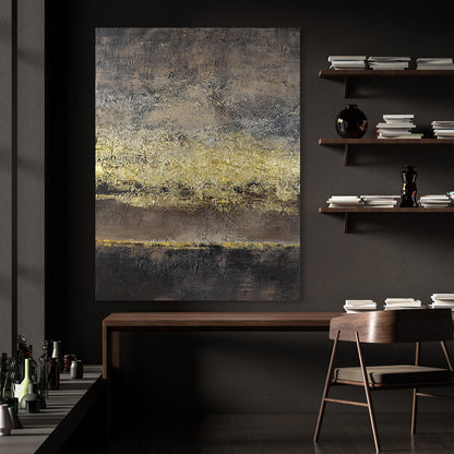 Abstract Golden Horizon Oil Painting for Modern Home Decor