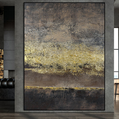 Abstract Golden Horizon Oil Painting for Modern Home Decor