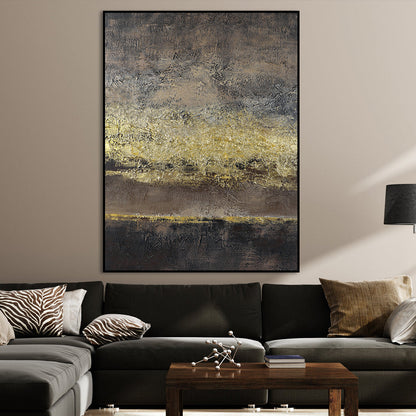 Abstract Golden Horizon Oil Painting for Modern Home Decor