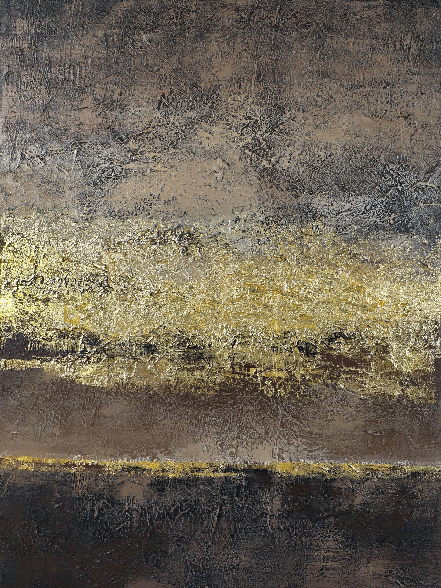 Abstract Golden Horizon Oil Painting for Modern Home Decor