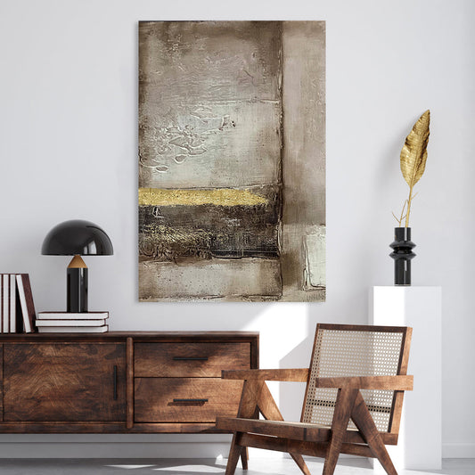 Abstract Golden Horizon Oil Painting for Elegant Home Decor