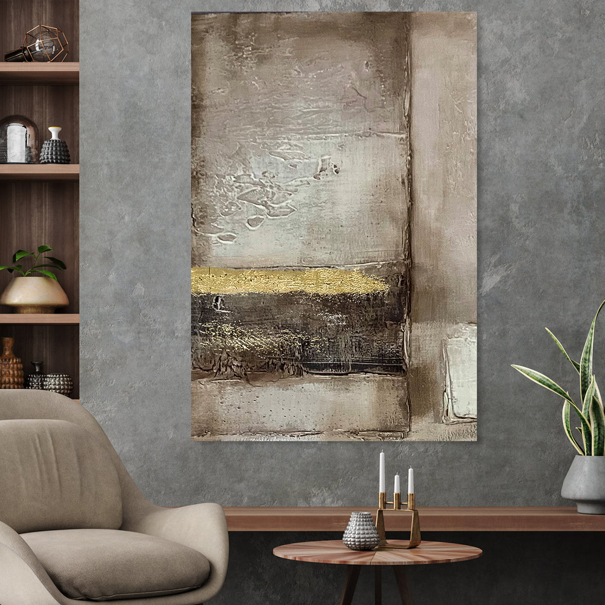 Abstract Golden Horizon Oil Painting for Elegant Home Decor