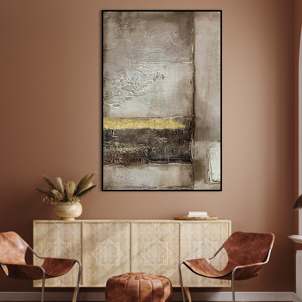 Abstract Golden Horizon Oil Painting for Elegant Home Decor