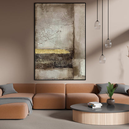 Abstract Golden Horizon Oil Painting for Elegant Home Decor