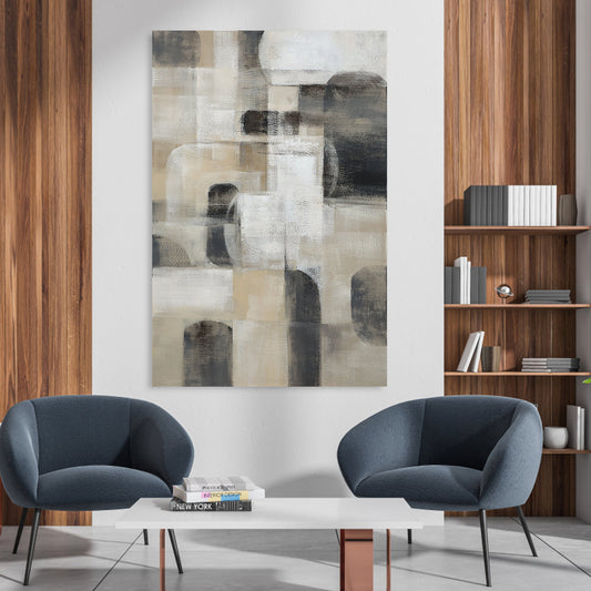 Abstract Oil Painting: Tranquil Harmonies in Monochromatic Elegance