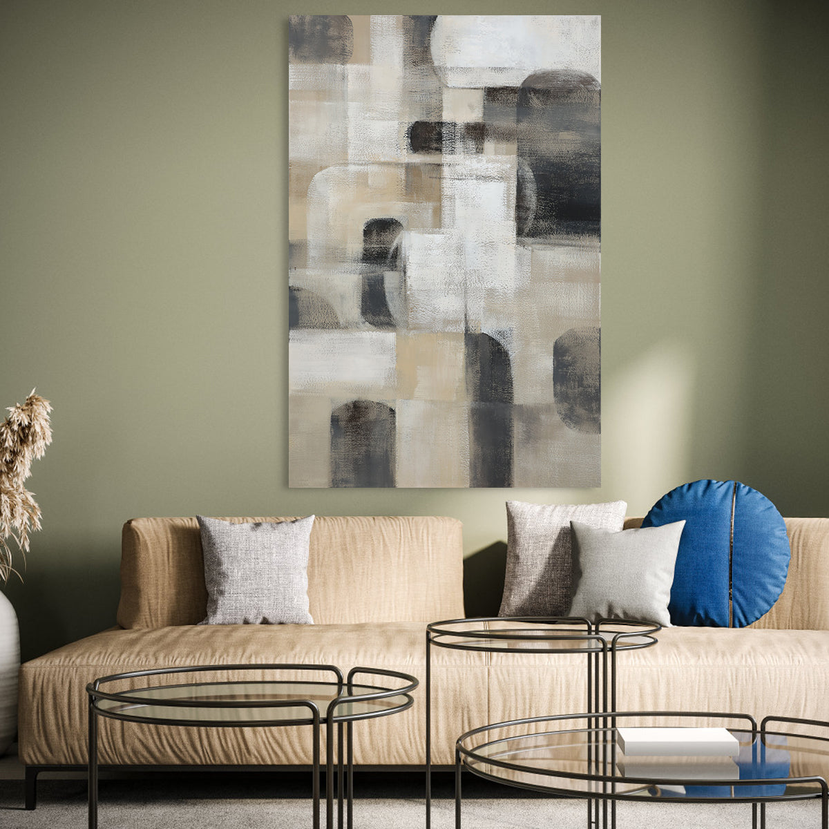 Abstract Oil Painting: Tranquil Harmonies in Monochromatic Elegance