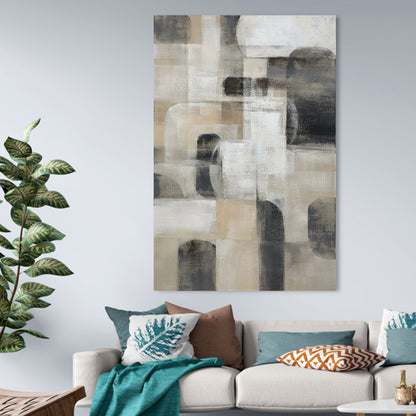 Abstract Oil Painting: Tranquil Harmonies in Monochromatic Elegance