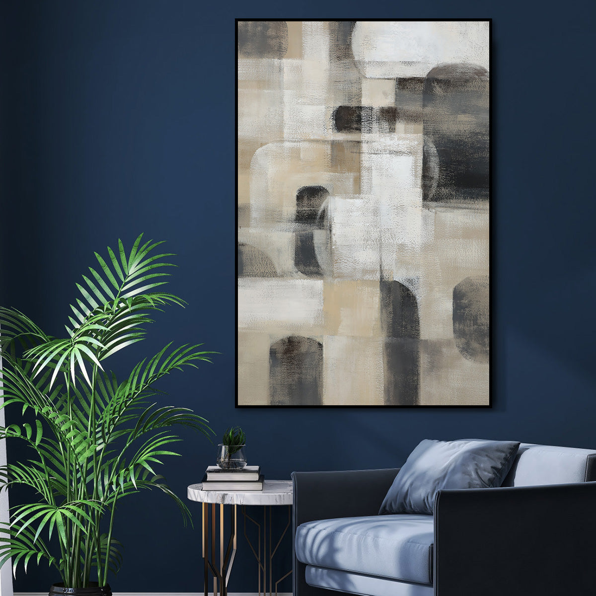 Abstract Oil Painting: Tranquil Harmonies in Monochromatic Elegance