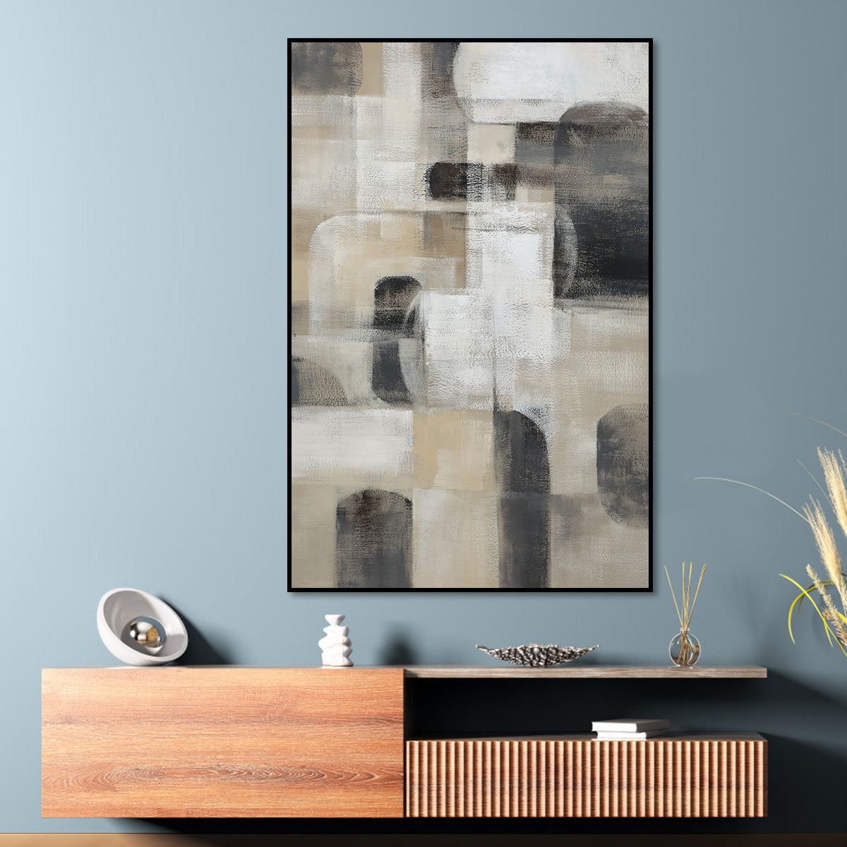 Abstract Oil Painting: Tranquil Harmonies in Monochromatic Elegance