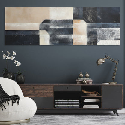 Abstract Monochrome Geometric Oil Painting for Modern Home Decor