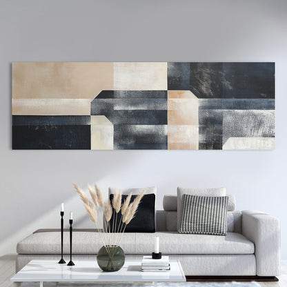 Abstract Monochrome Geometric Oil Painting for Modern Home Decor