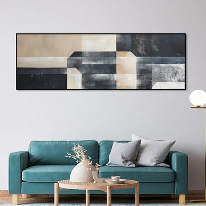 Abstract Monochrome Geometric Oil Painting for Modern Home Decor