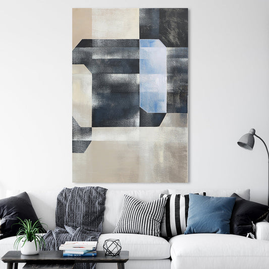 Abstract Blue Geometric Oil Painting for Modern Home Décor and Art Enthusiasts