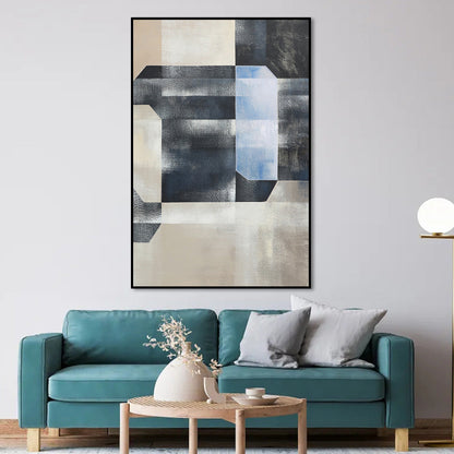 Abstract Blue Geometric Oil Painting for Modern Home Décor and Art Enthusiasts